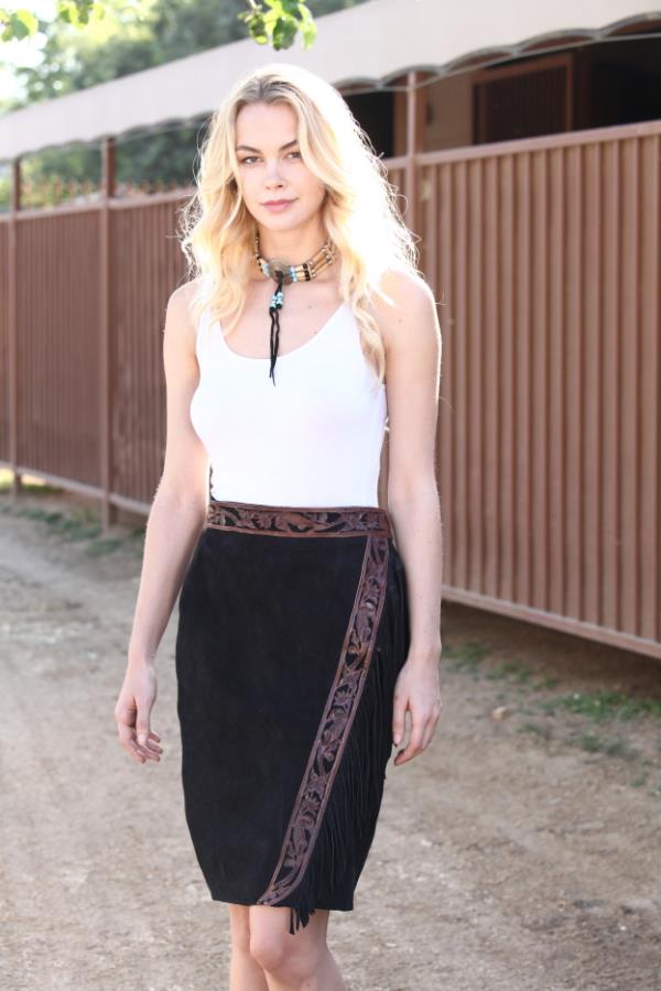 (image for) Sedona Suede Skirt with Hand Tooled Leather Trim